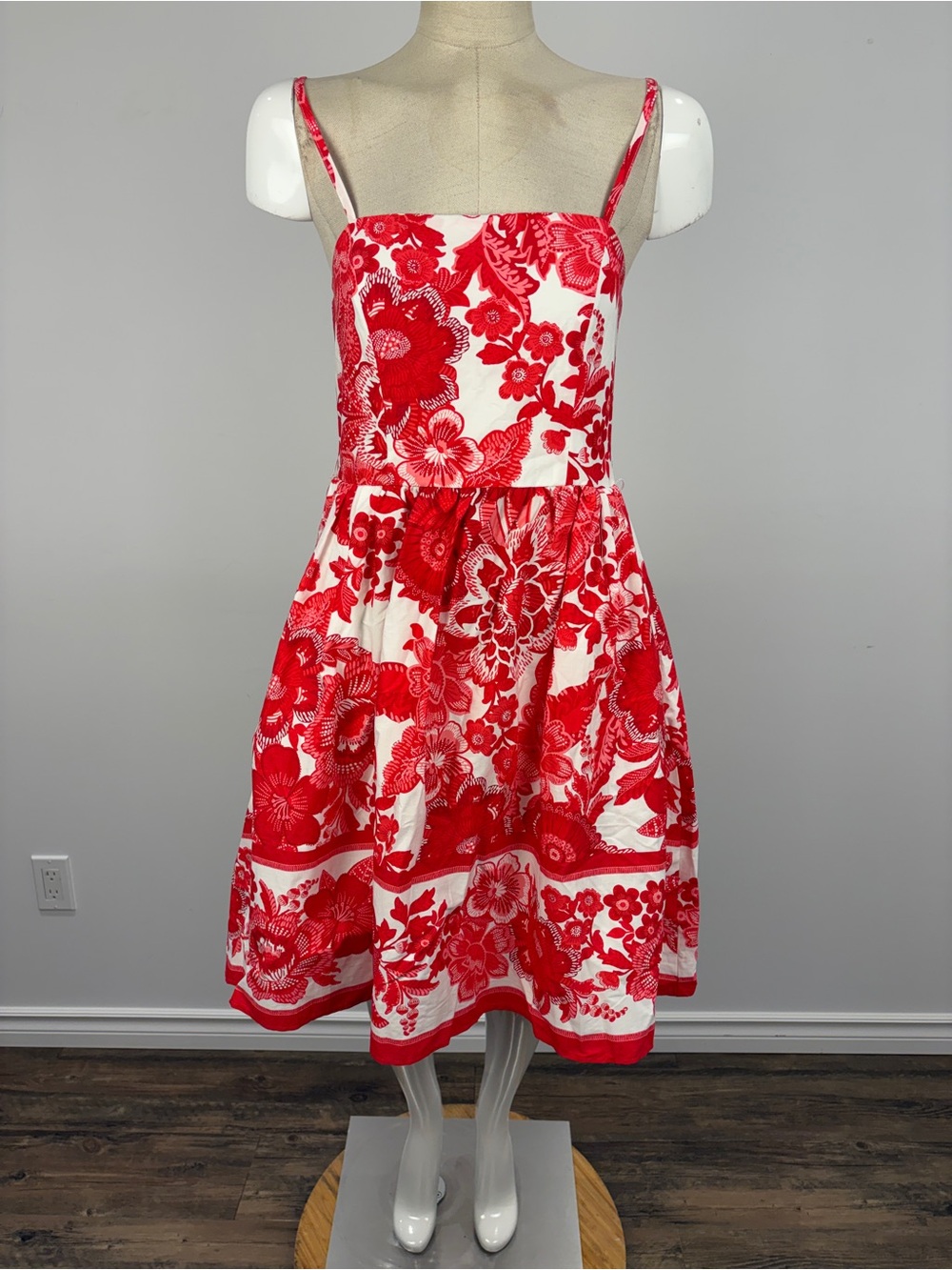 JOIE Red White Floral Smocked Spaghetti Strap Sundress 2